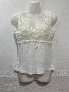 Vtg August Silk Knit Cami tank Top Lace Lace overlay Coquette Fairycore Y2K M